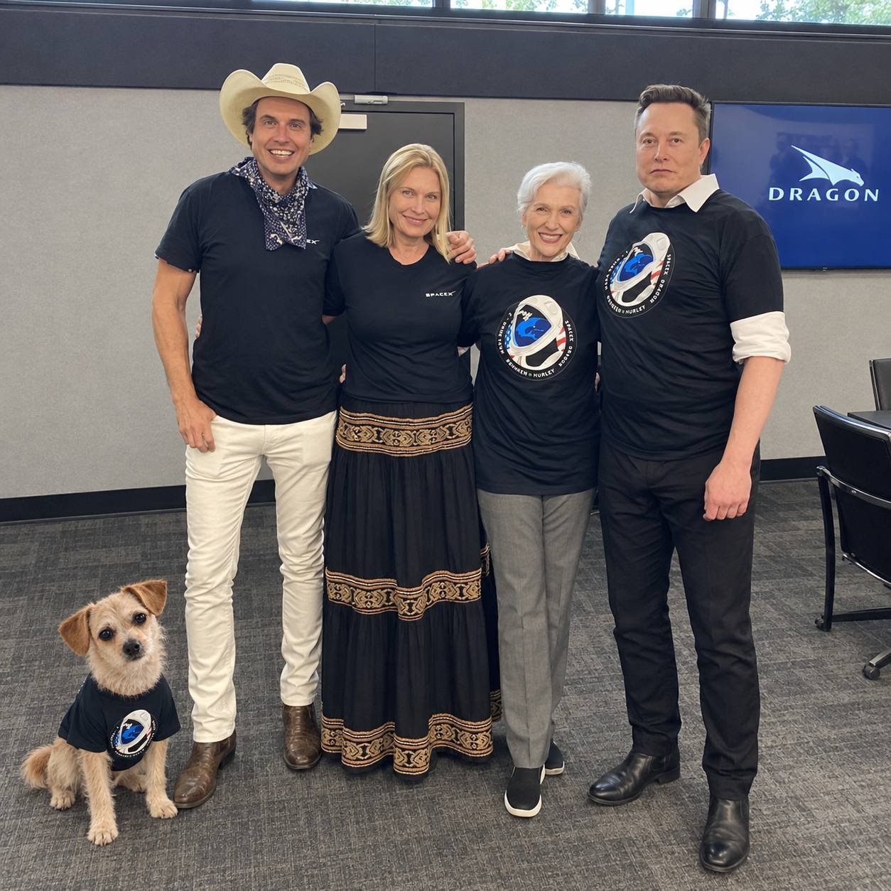 Cali in a mission t-shirt with the family at a launch